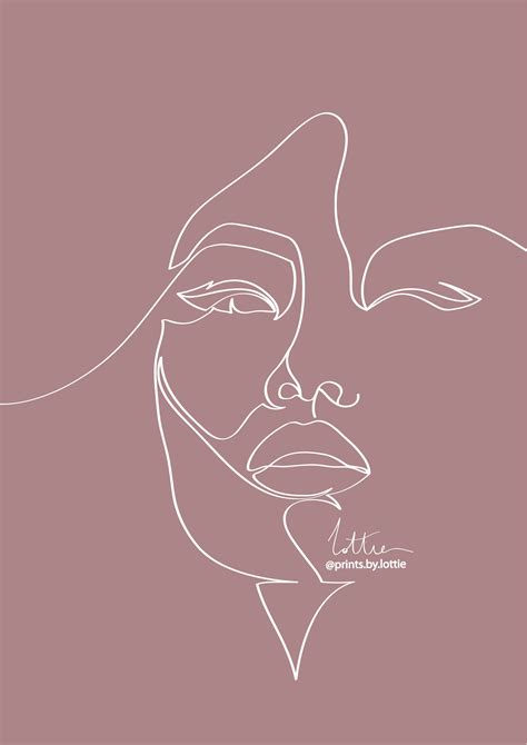 Minimal Modern Female Face One Line Drawing Print Line Drawing Line