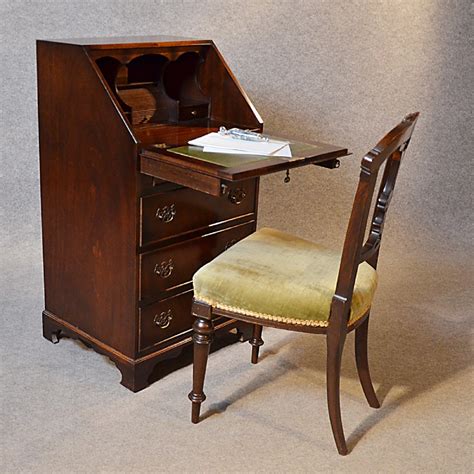 Antique Bureau Writing Desk Mahogany Leather Top English Edwardian