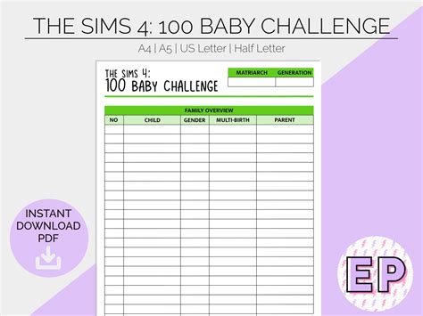 The Sims 4 100 Baby Challenge Printable Planner Pages Etsy Hong Kong