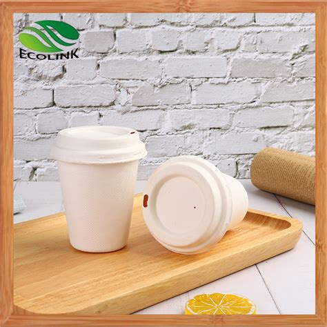 Biodegradable Disposable Sugarcane Bagasse Paper Coffee Cup With Lid 8