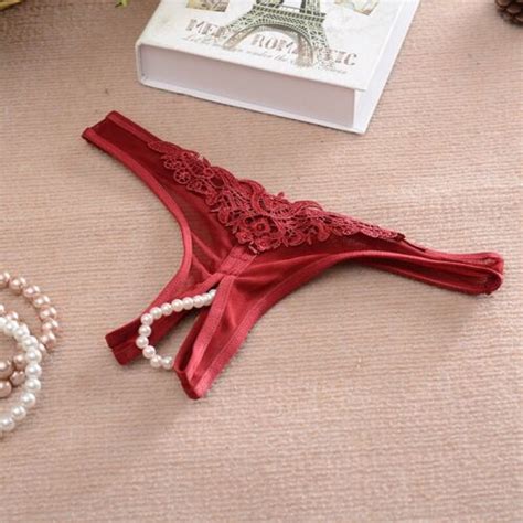 sexy thongs panties open crotch crotchless underwear pearl night lace g string ebay
