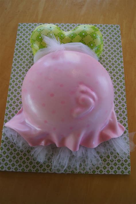 Belly Footprint Baby Shower Cake With Pink And Green Dress Baby