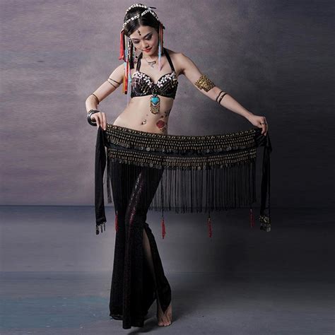 Egypt Belly Dance Costume Hip Scarf Wrap Belt Skirt Tassels Goldsilver