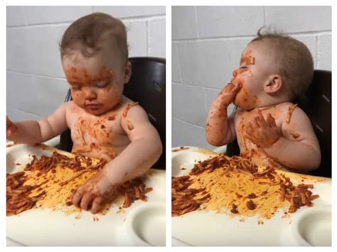 You can continue to breastfeed after 12 months if you and your baby desire. This baby sleeping and eating spaghetti at the same time ...