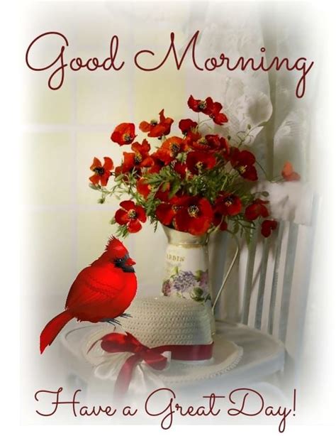 Floral Red Cardinal Good Morning Greeting Pictures Photos And Images