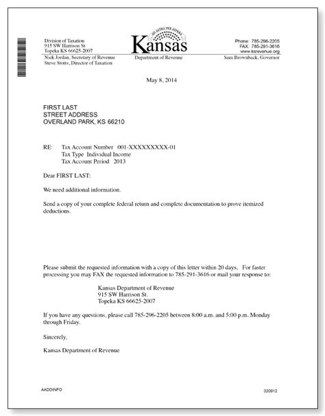 Kansas Department Of Revenue Aaddinfo Letter Sample 1