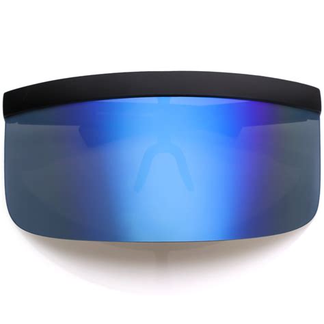 futuristic oversize shield visor sunglasses flat top mirrored mono lens 172mm visor sunglasses