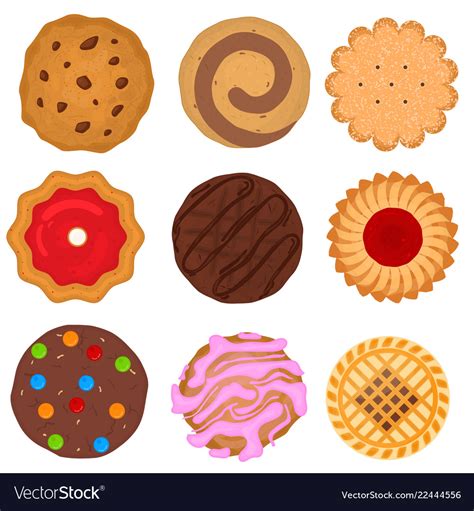 Cartoon Color Round Cookies Icons Set Royalty Free Vector