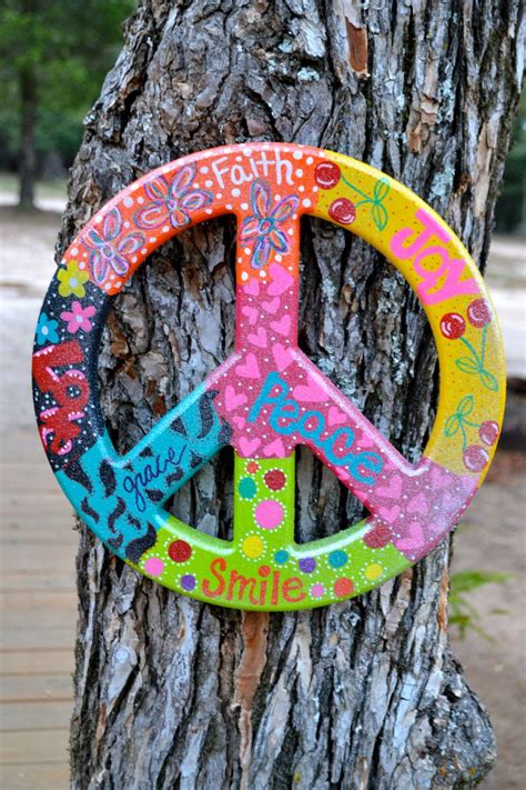 Colorful Hand Painted Peace Sign 12 3200 Via Etsy Peace Sign