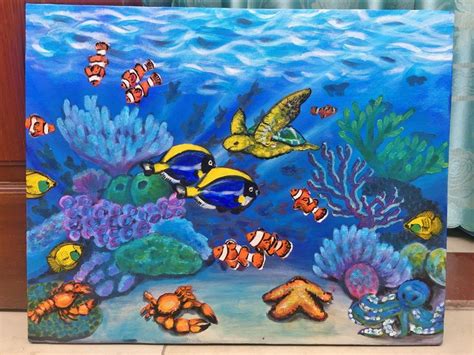 Blue Ocean By Hanh Le 🐠🐠🐙🐢🦑🦀🦐🐟🐳 Canvas Art Ocean Painting Painting