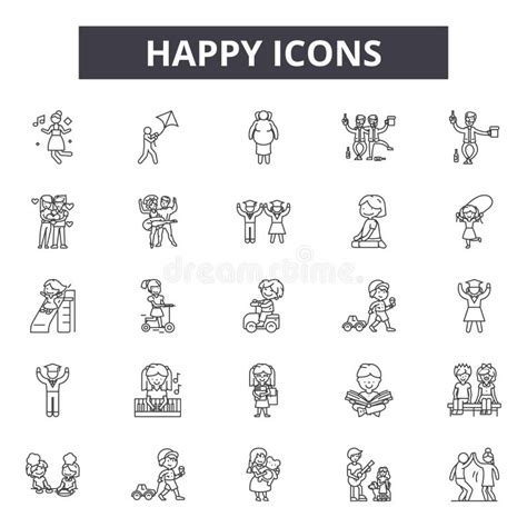 Happy Line Icons Signs Vector Set Outline Illustration Concept Stock