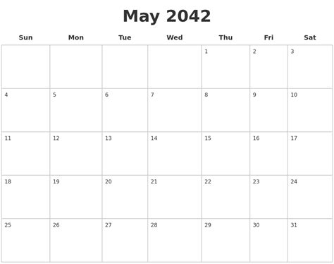 May 2042 Blank Calendar Pages
