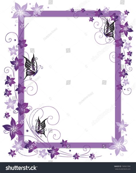 Colorful Vector Frame Purple Flowers Butterflies Stock Vector Royalty