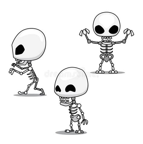 Halloween Character Set Cute Skeleton Cartoon Vector Illustration Stroke Stock Vector