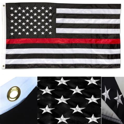 3x5 Embroidered Sewn Usa Fire Dept Thin Red Line 210d Nylon Flag 3x5
