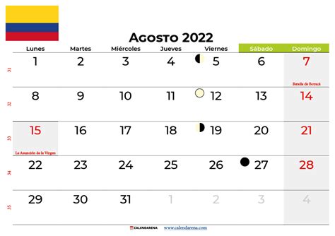 Calendario Agosto 2022 Colombia Para Imprimir