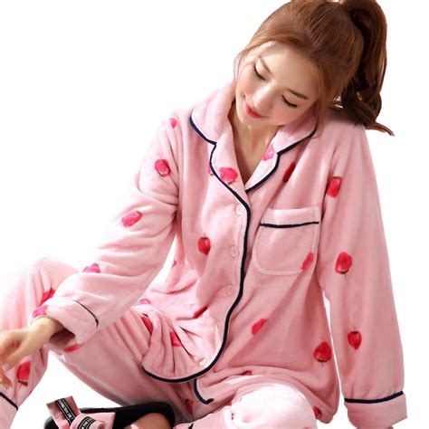 New Winter Pajamas Thick Warm Flannel Women Pajamas Set Long Sleeve