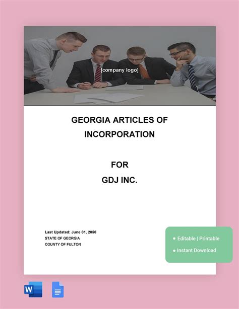 Articles Of Incorporation Georgia Template
