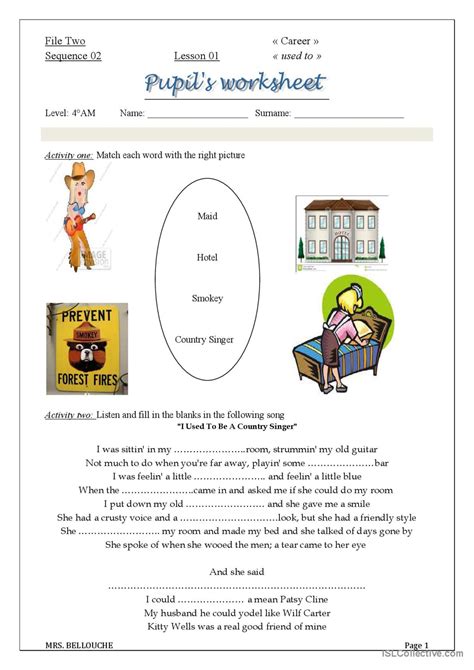 Used To Song And Nursery Rhym English Esl Worksheets Pdf Doc