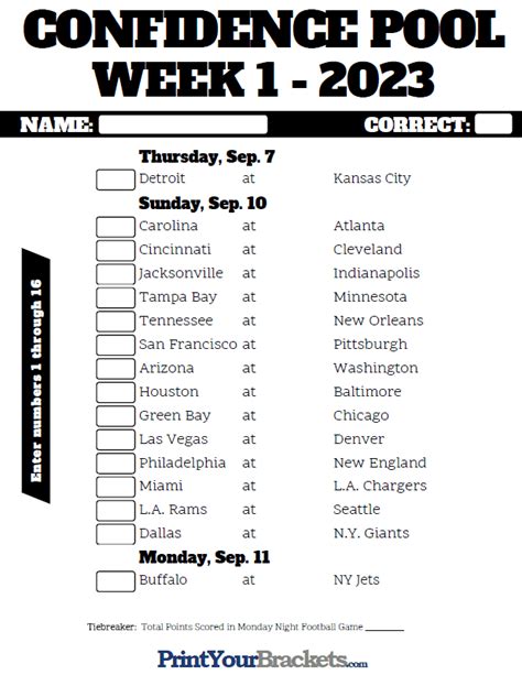 Printable Week 1 Nfl Schedule