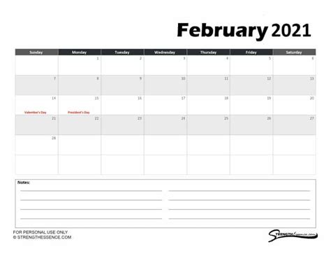 Practical, versatile and customizable february 2021 calendar templates. 3 FREE Printable February Calendar PDF 2021 - Strength Essence