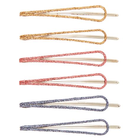 Mixed Glitter Geometric Hair Pins 6 Pack Claires Us