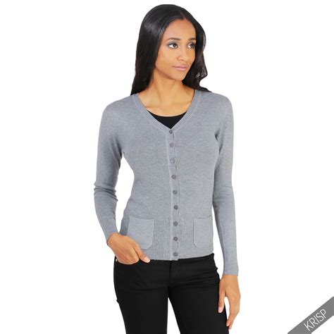 Womens Classic Cashmere Cardigan Soft Knit Button Sweater V Neck Work