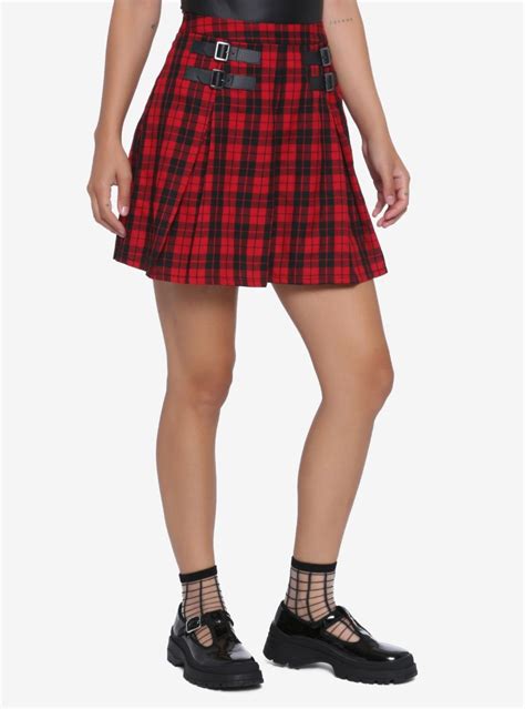 Red And Black Buckles Plaid Skirt Plaid Skirts Skirts Red Plaid Skirt