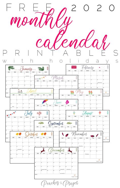 2020 Free Monthly Calendar Printables That Are Blank With Holidays