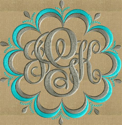 Double Scalloped Font Frame Monogram Embroidery Design Font Not Includ