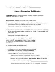 Cells reproduce by splitting in half, a process called cell division. Gizmo_-_Cell_Division_Mitosis_Worksheet - Name_chuting zeng Date Student Exploration Cell ...