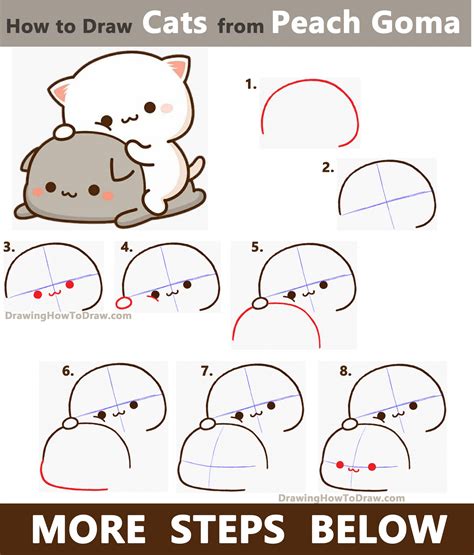 How To Draw 2 Cats From Peach Goma Super Cute Kawaii Easy Step By