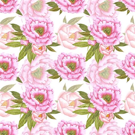 Handdrawn Peony Flowers Seamless Pattern Watercolor Pink Peony With
