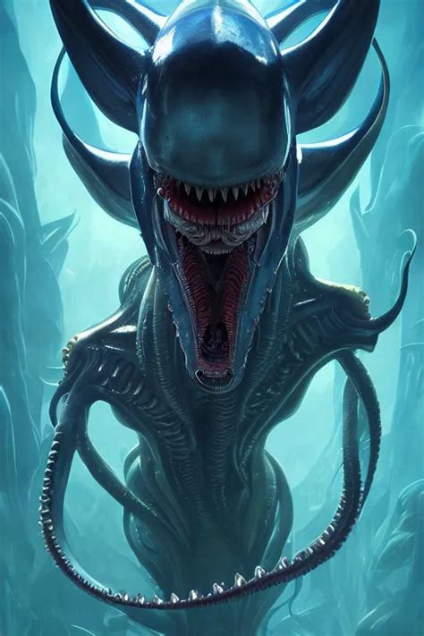 Underwater Xenomorph Alien Mixed With Sharks Extra Stable Diffusion