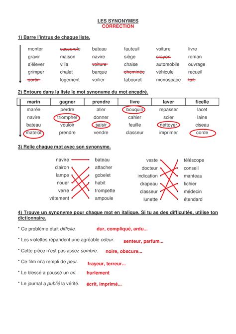 Les synonymes - exercices 3 - AlloSchool