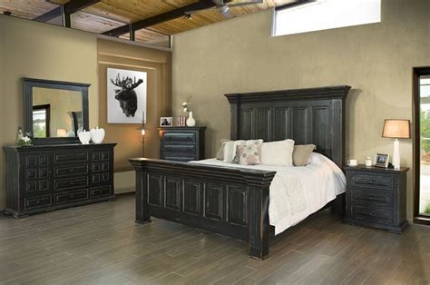 1028 Terra Black 4 Piece Solid Wood Rustic Bedroom Set