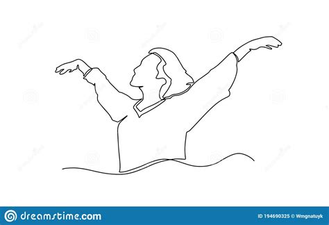 Continuous Line Drawing Of Happy Woman Raising Hands Continuous Line