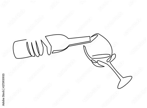 Continuous Line Drawing Pouring Wine From Bottle To Glass Bottle Of