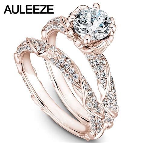 Get the best deals on rose gold engagement & wedding ring sets. Flower Moissanites Wedding Sets 14K Rose Gold Rings Unique ...