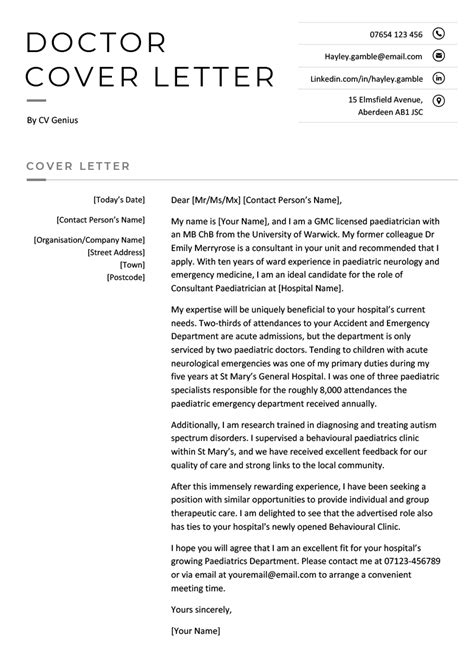 Doctor Cover Letter Sample And Free Template Download