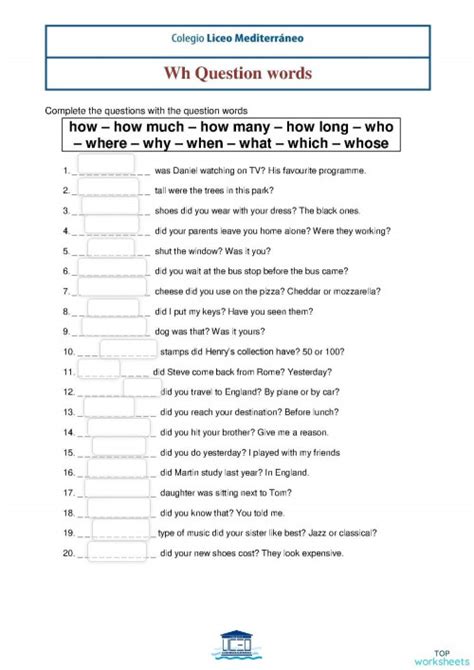 Wh Question Words Interactive Worksheet Topworksheets