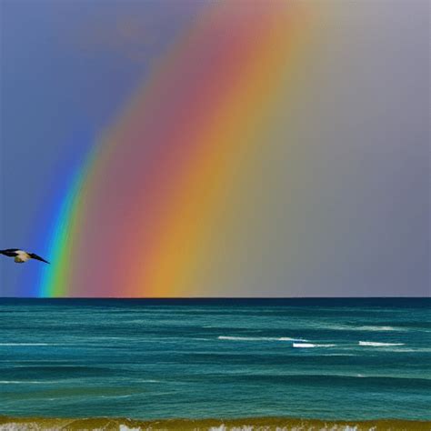 Rainbow Over Ocean With Flying Birds · Creative Fabrica