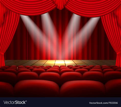 Theater Stage With A Red Curtain And Spotlight Vector Image