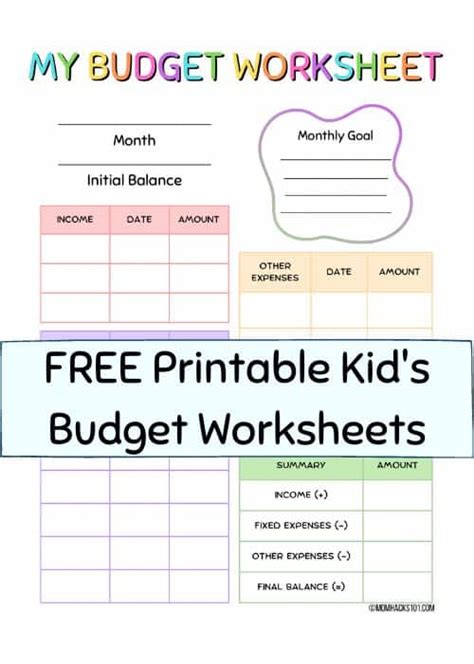 Kids Budget Worksheets Free Printable Mom Hacks 101
