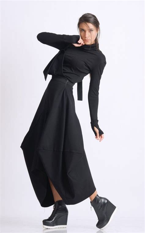 asymmetric black skirt loose long skirt black maxi skirt extravagant oversize skirt avant garde