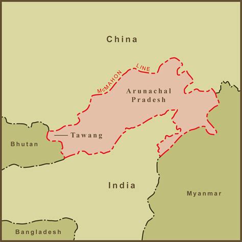 A Map Of The Border Dispute Between India And China Over Arunachal