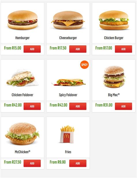 Mcdonalds Food Menu Prices