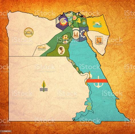 Flags Of Regions On Map Of Egypt Stock Illustration Download Image