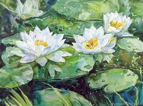 Watercolor Painting Of Water Lilies купить на Ярмарке Мастеров