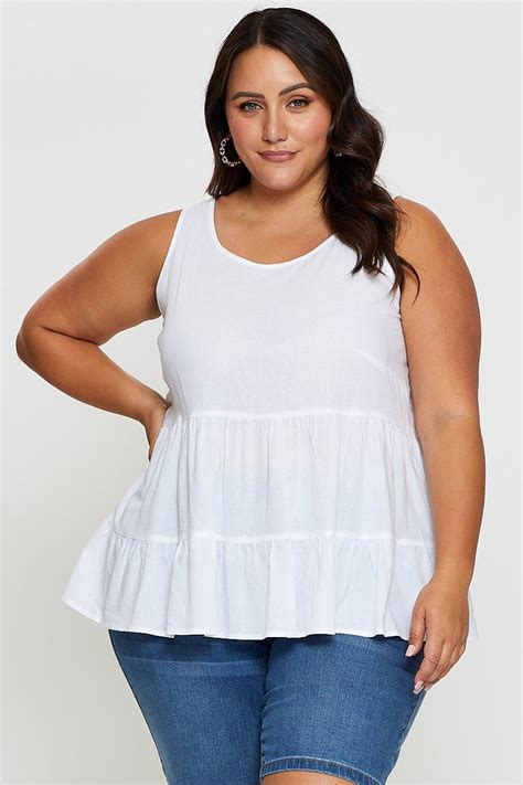 Plus Size White Tiered Top Sleeveless Linen Blend You All Shop Online
